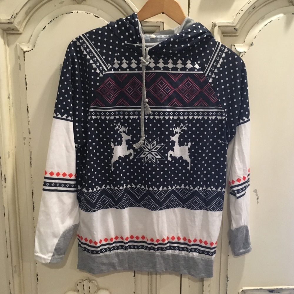 Fair Isle Cotton Reindeer Hoodie M